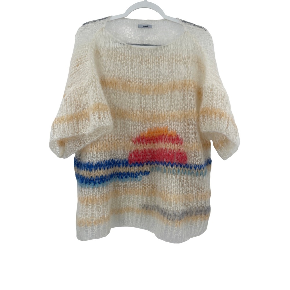 Maiami Sunrise Open Knit Pullover Sweater Cream Red Mohair Wool Oversized Sz XS